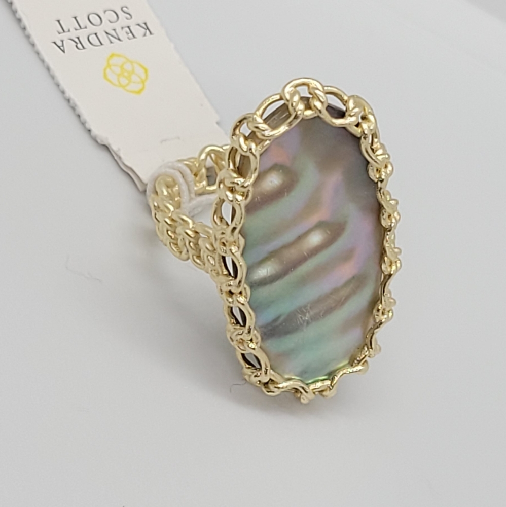 Kendra Scott Nude Abalone Macrame Ring Gold Size 7